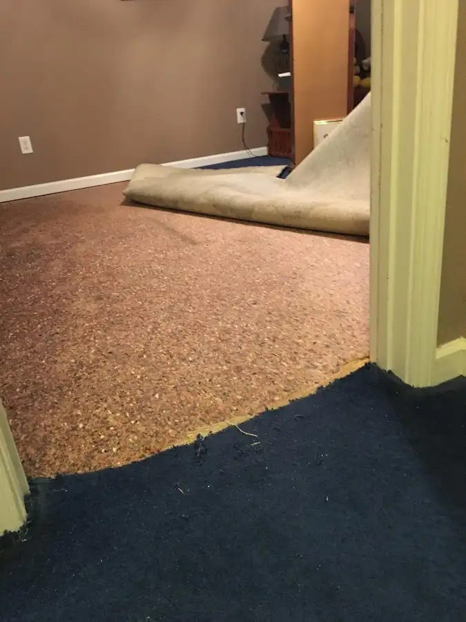 Carpet pad removal revealing water damage during Water Mitigation Services in Fortuna Foothills